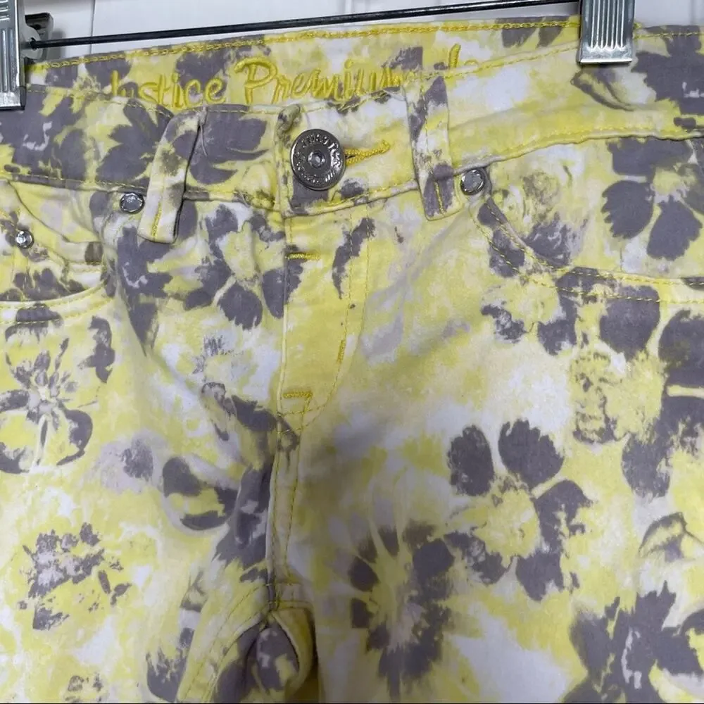 Justice girls yellow gray splash  leggings pants Size 12-S